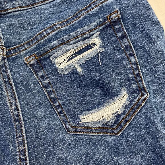 High Rise Button Fly Distressed Cut Off Shorts Sz 3/26 Blue Denim Simple Society - Picture 5 of 10